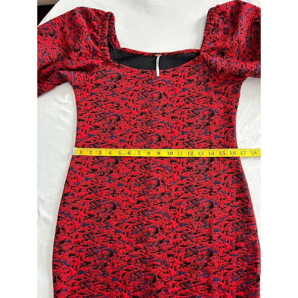 Free People Textured Sunset Puff Sleeve Mini Dress Womens Size Medium Red Boho - Picture 10 of 12